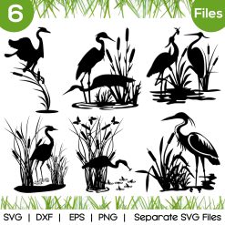heron with cattails svg