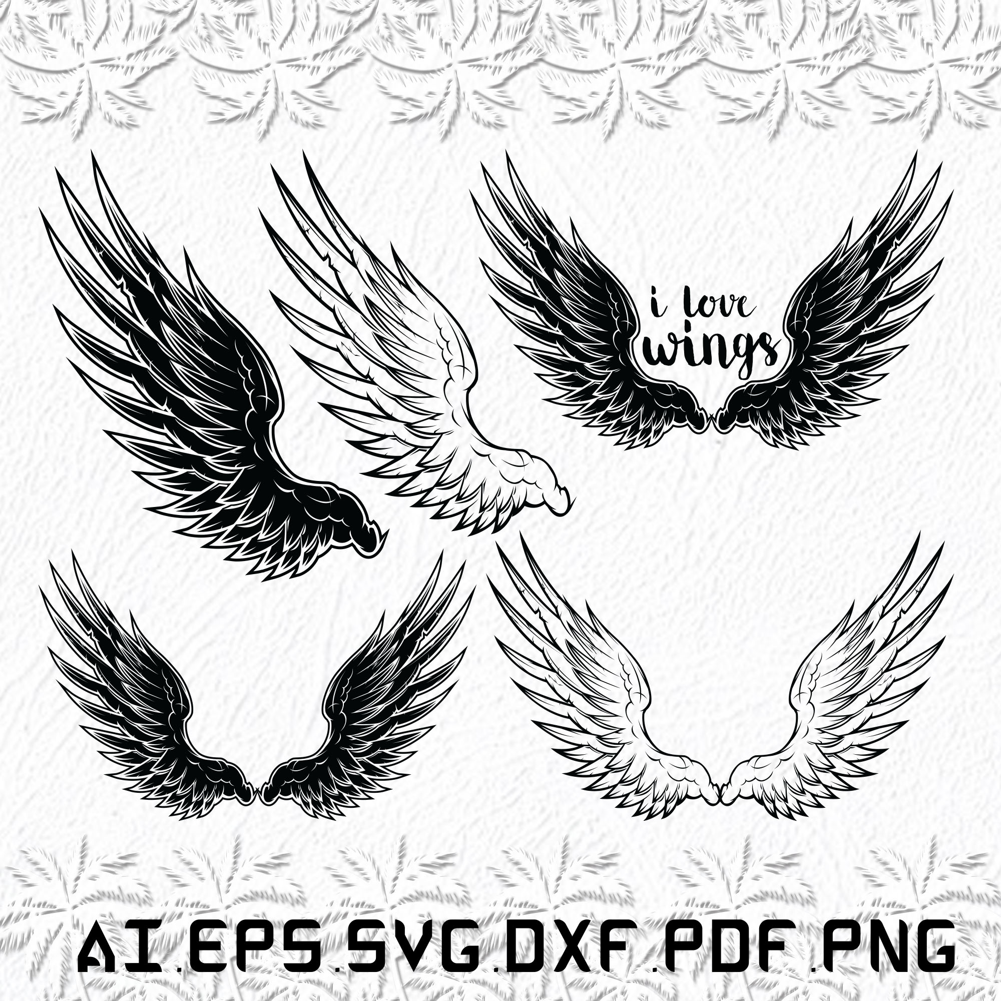 Angel Cricut Cut File Wing Silhouette Dxf Eps Memorial Clip Art Digital Download Memorial Wings PNG Angel Wings SVG Wings Heaven Vector